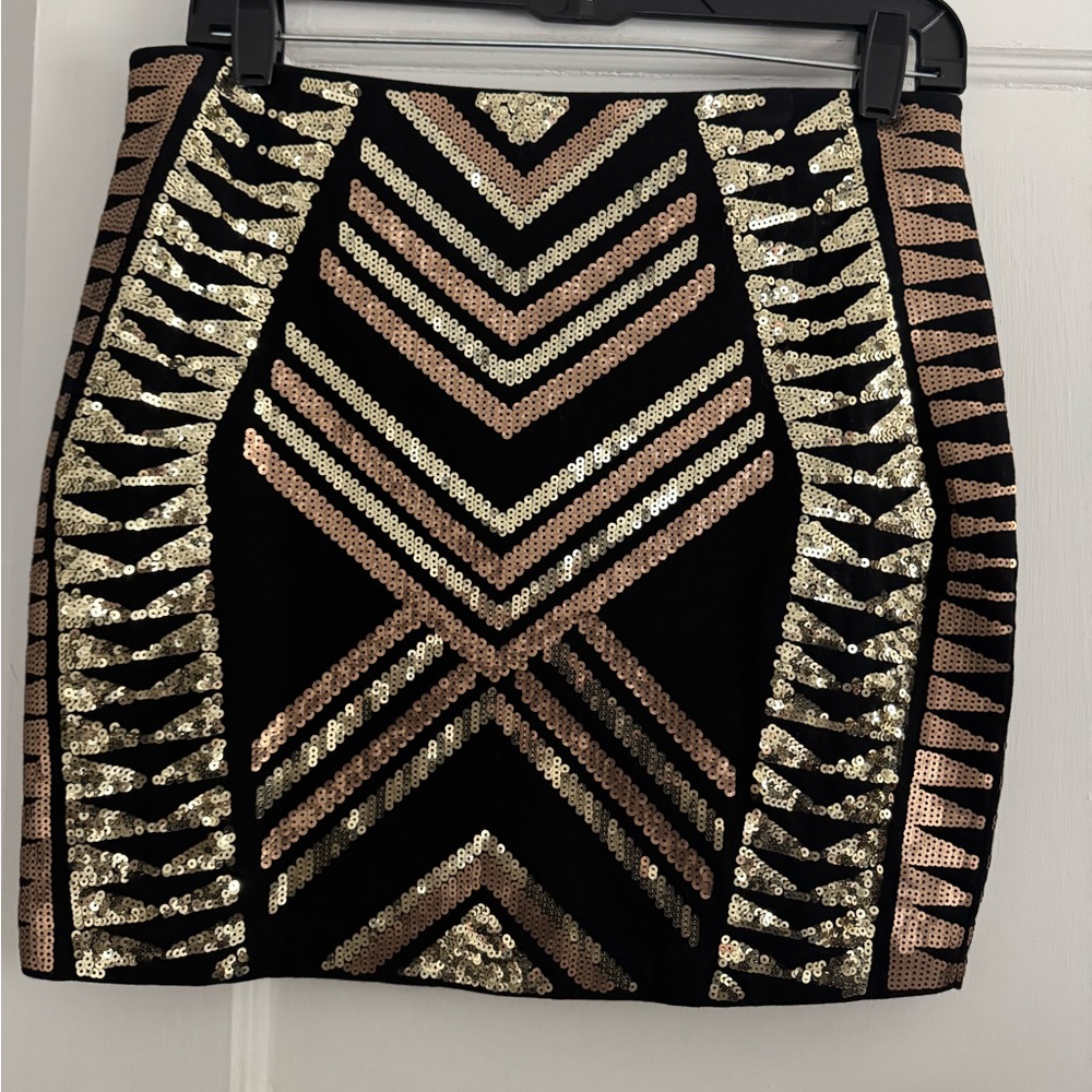 Express Black and Gold Sequin Mini Skirt